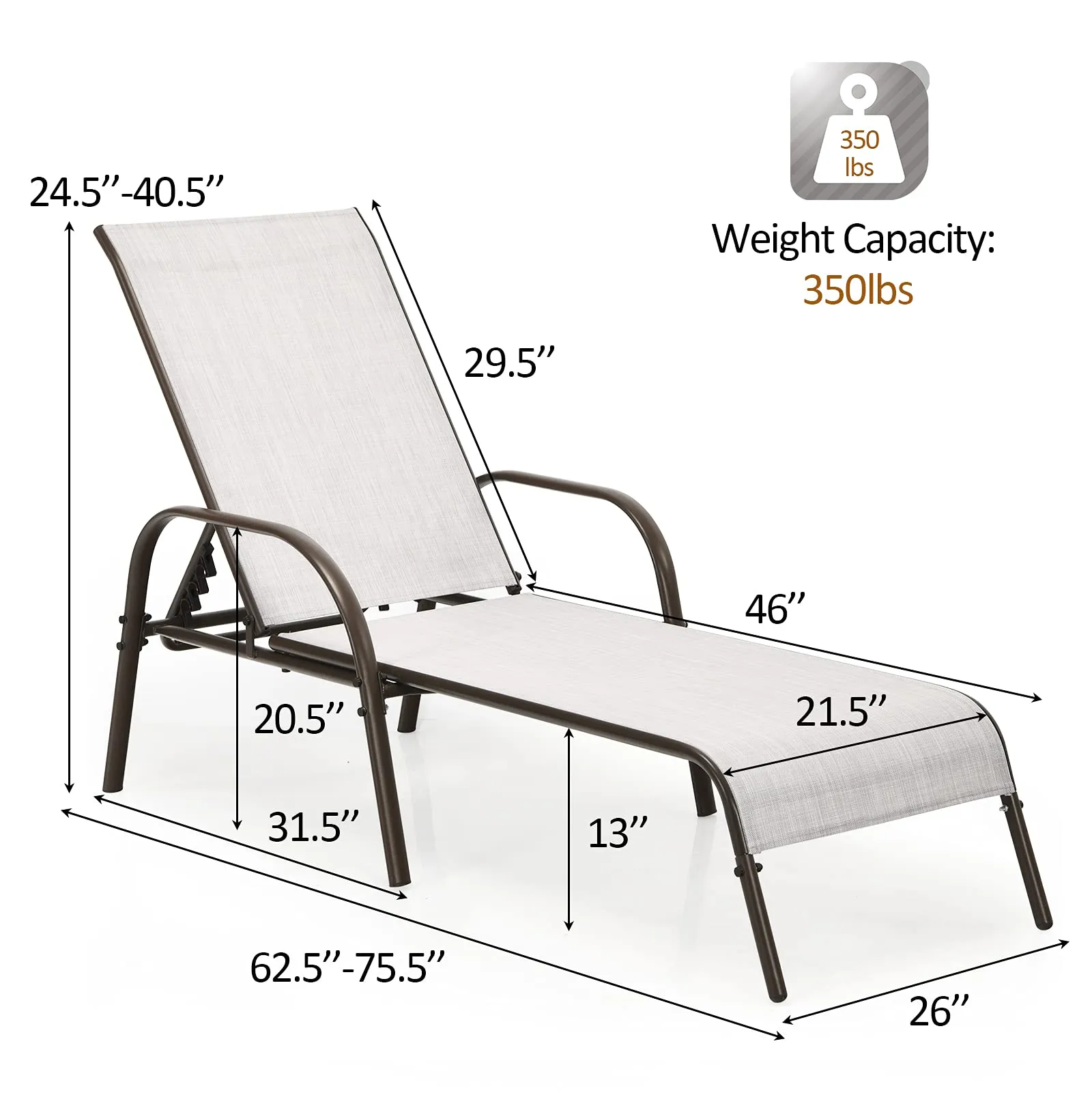 Tangkula Patio Chaise Lounge, Recliner Outdoor Lounger Chair w/Adjustable Backrest, Reclining Chair w/Heavy Duty Steel Frame