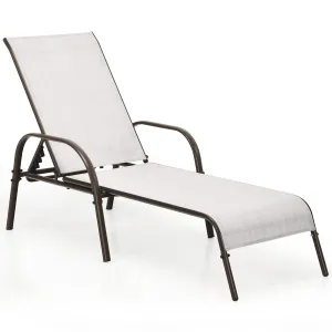 Tangkula Patio Chaise Lounge, Recliner Outdoor Lounger Chair w/Adjustable Backrest, Reclining Chair w/Heavy Duty Steel Frame