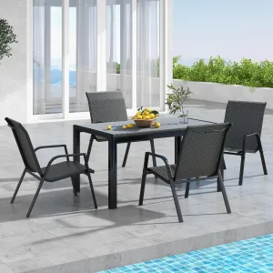 Tangkula Patio Rattan Chairs Set of 4, Stackable Dining Chair Set with Wicker Woven Backrest & Seat