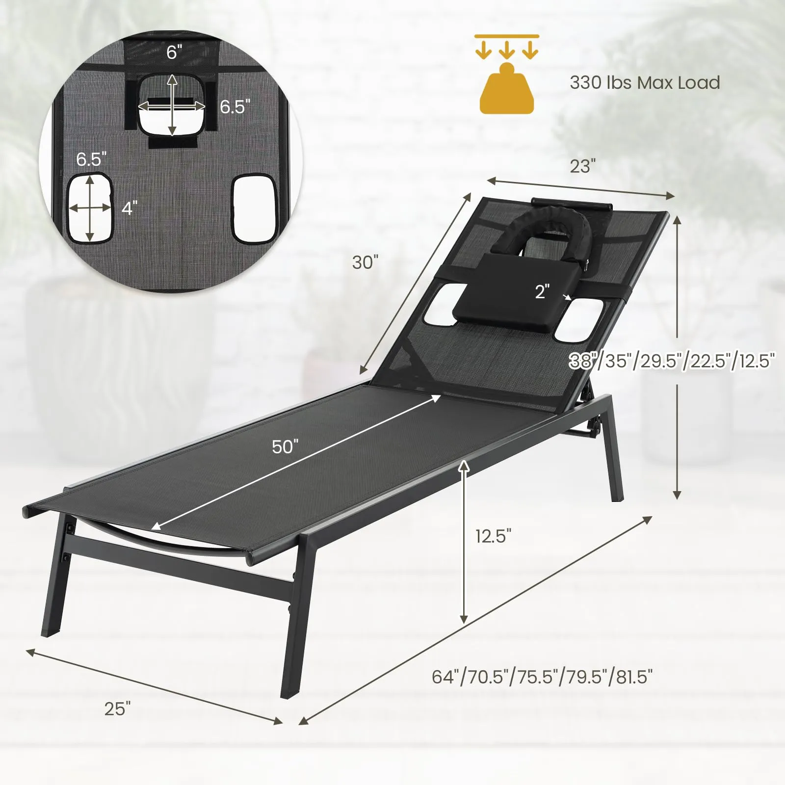 Tangkula Patio Tanning Lounge Chair with Face Hole and Side Holes