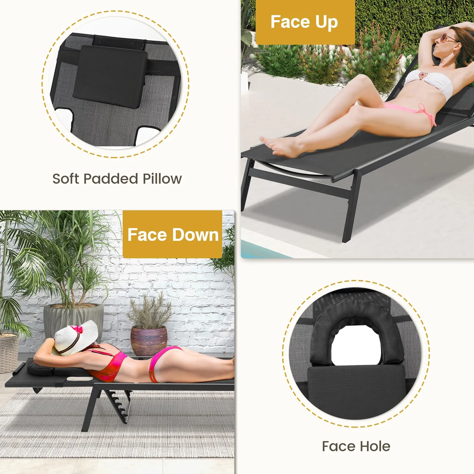 Tangkula Patio Tanning Lounge Chair with Face Hole and Side Holes