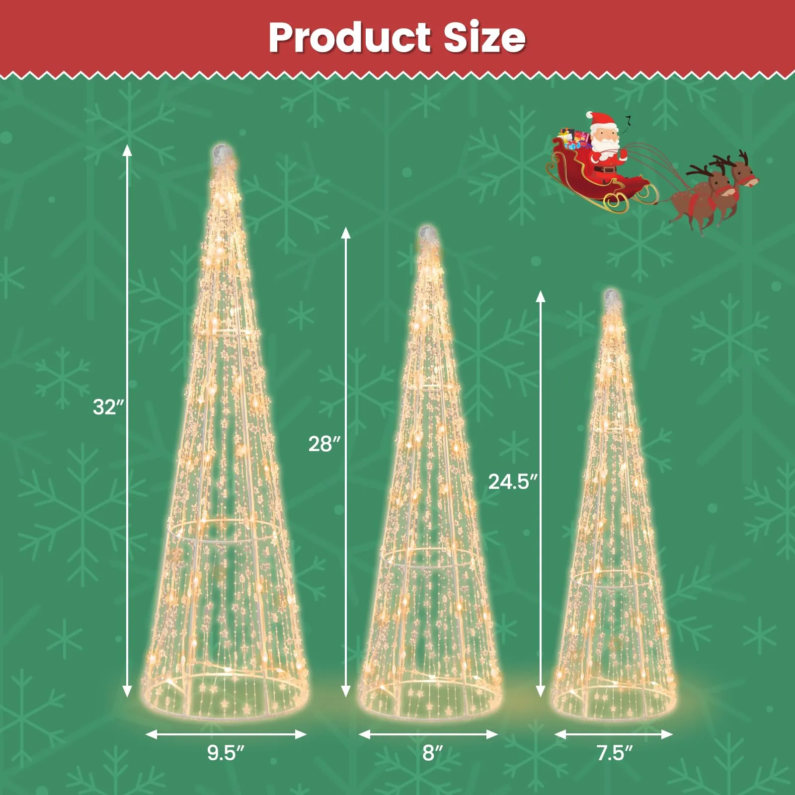 Tangkula Set of 3 Lighted Christmas Cone Trees