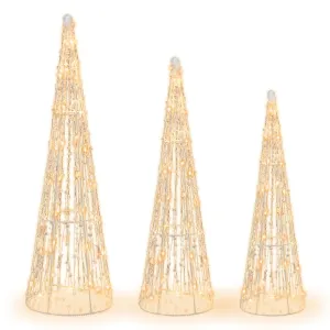 Tangkula Set of 3 Lighted Christmas Cone Trees