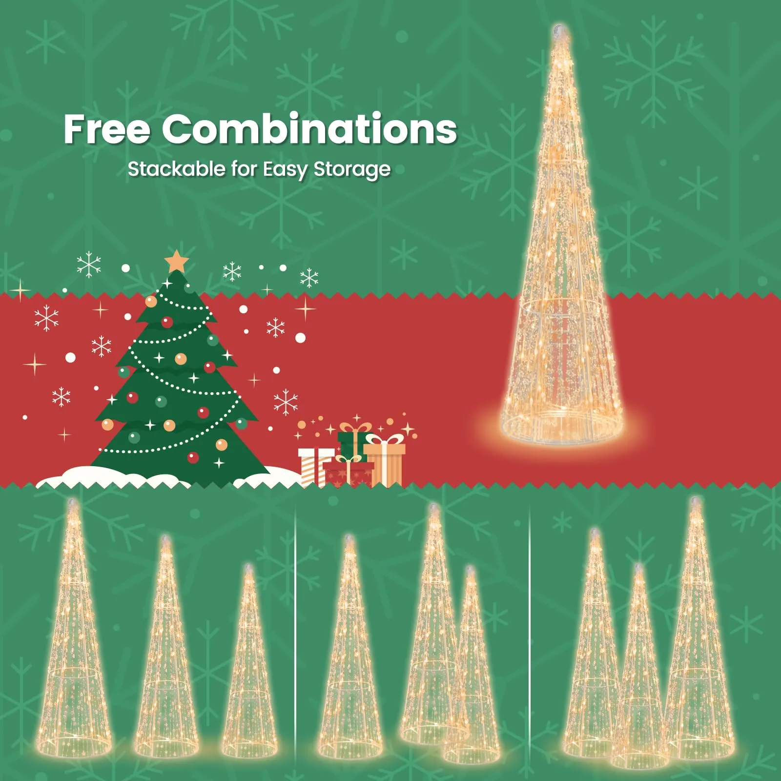 Tangkula Set of 3 Lighted Christmas Cone Trees