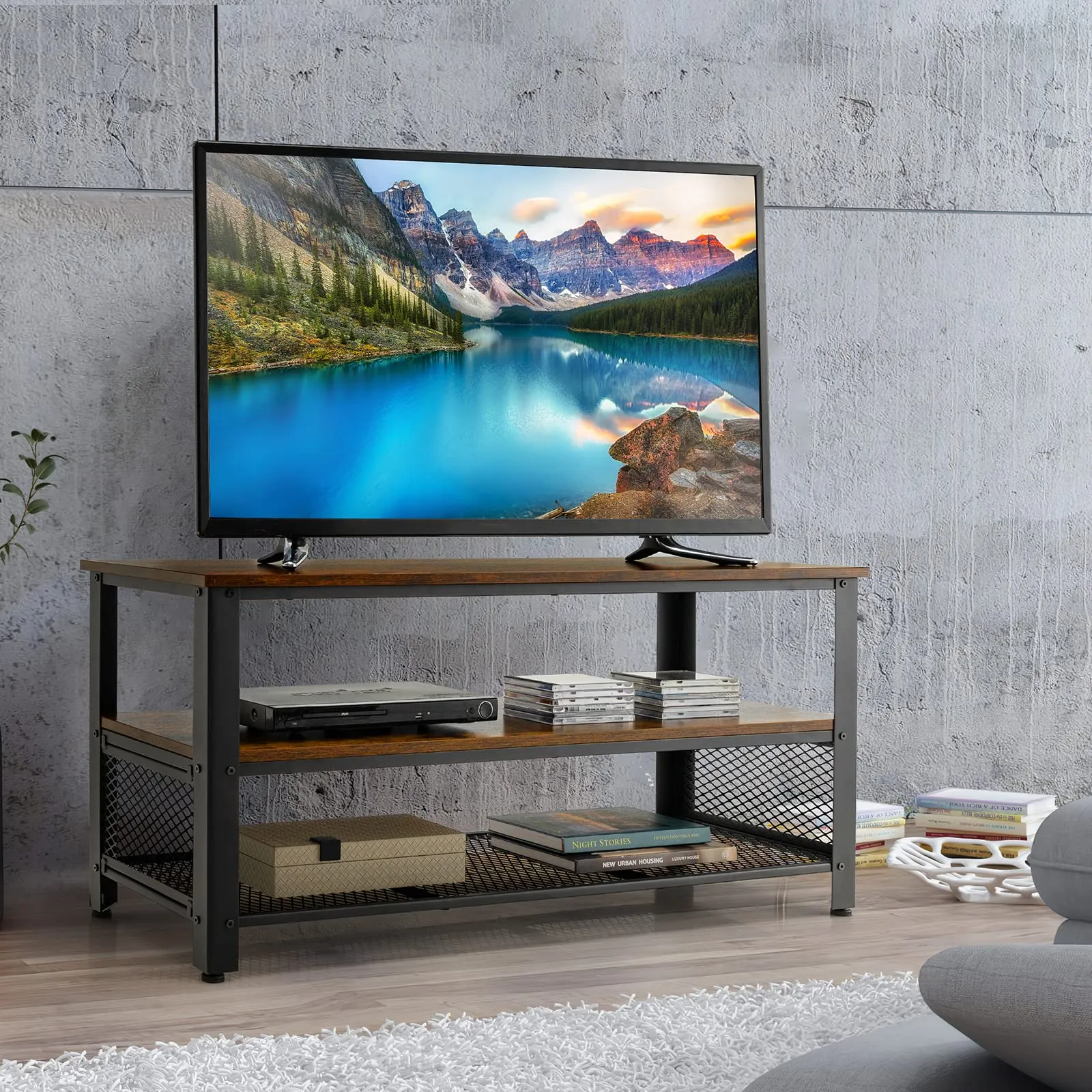 Tangkula TV Stand for TVs up to 50 Inch, 3-Tier Console Table, Entertainment Center with Open Storage Shelves