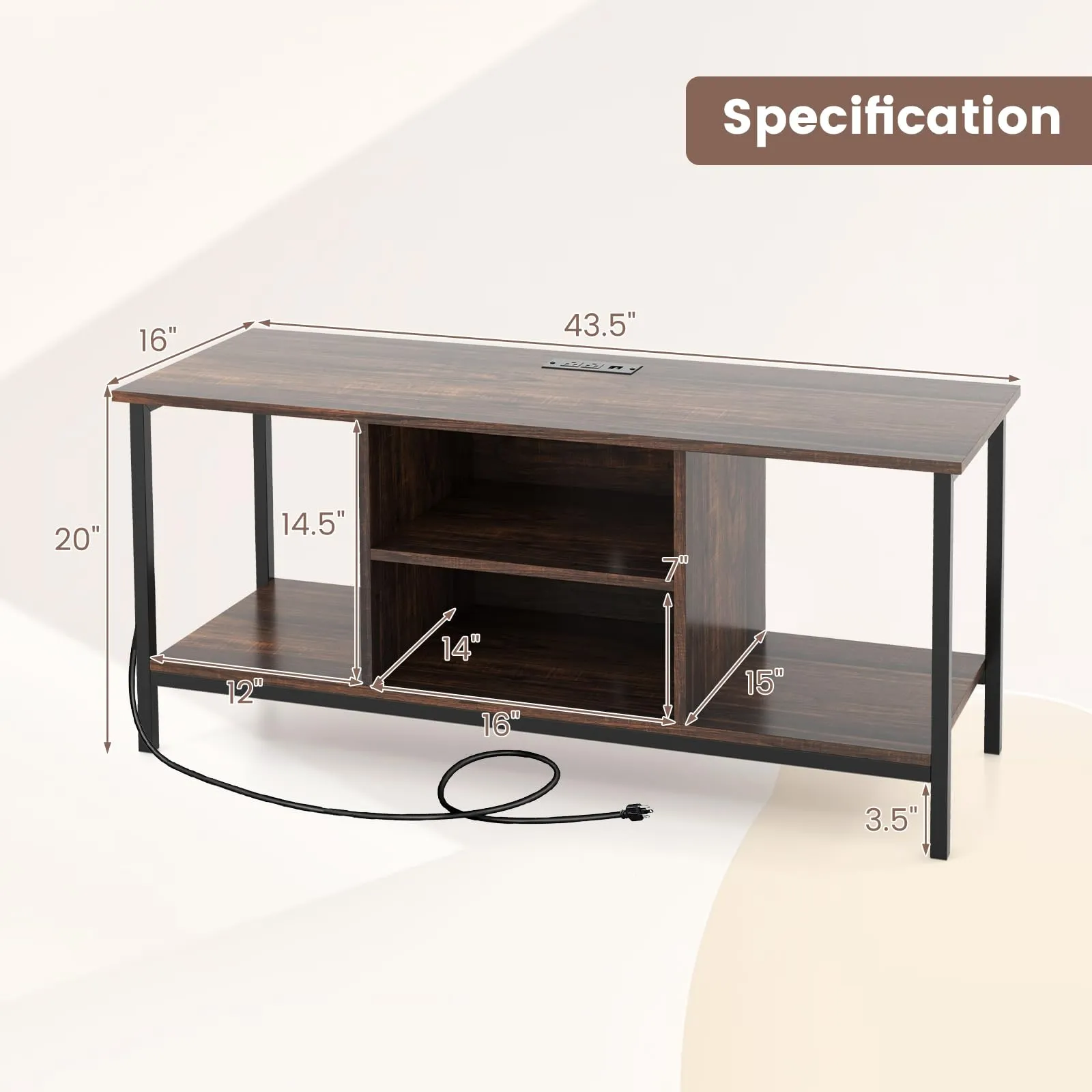 Tangkula TV Stand with Power Outlets, for TVs up to 50 Inch, Industrial TV Console Table