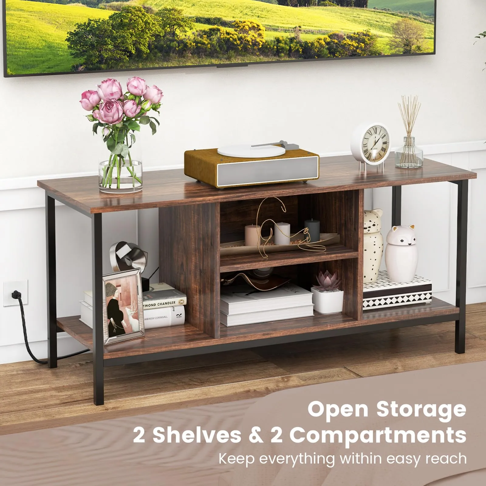 Tangkula TV Stand with Power Outlets, for TVs up to 50 Inch, Industrial TV Console Table