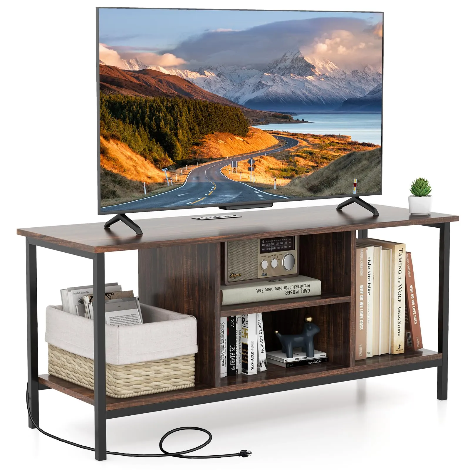 Tangkula TV Stand with Power Outlets, for TVs up to 50 Inch, Industrial TV Console Table