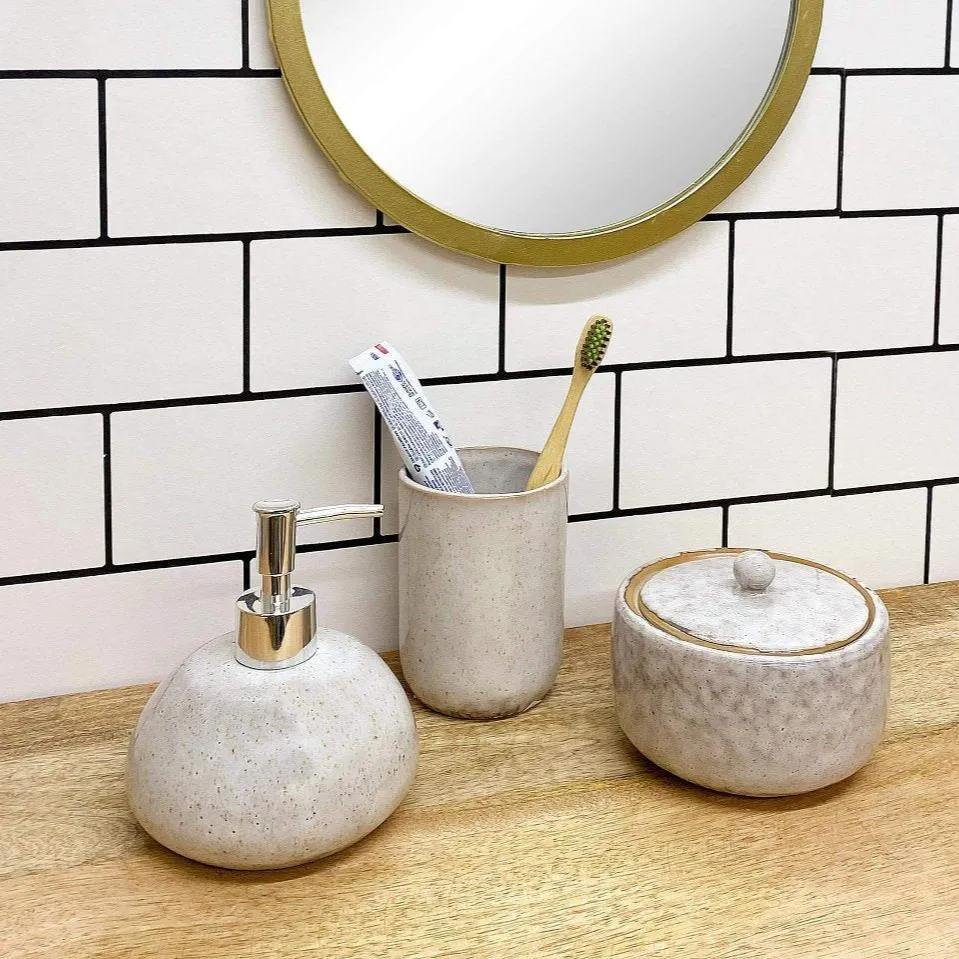 Taupe Ceramic Soap Dispenser - Modern Stone Effect Finish