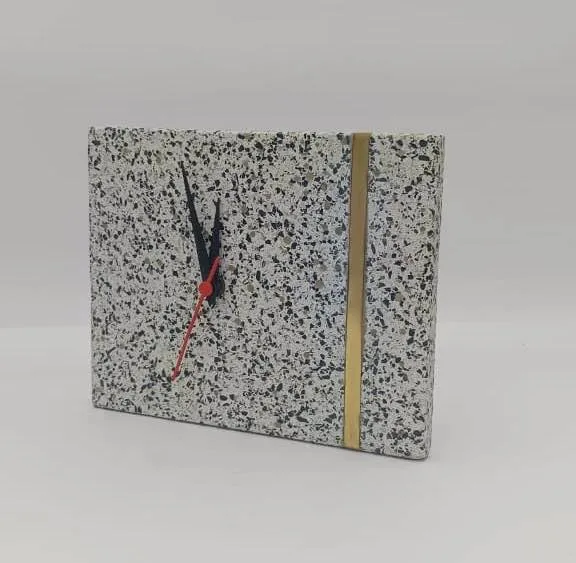 Terrazo Marble Table Clock, Grey and White