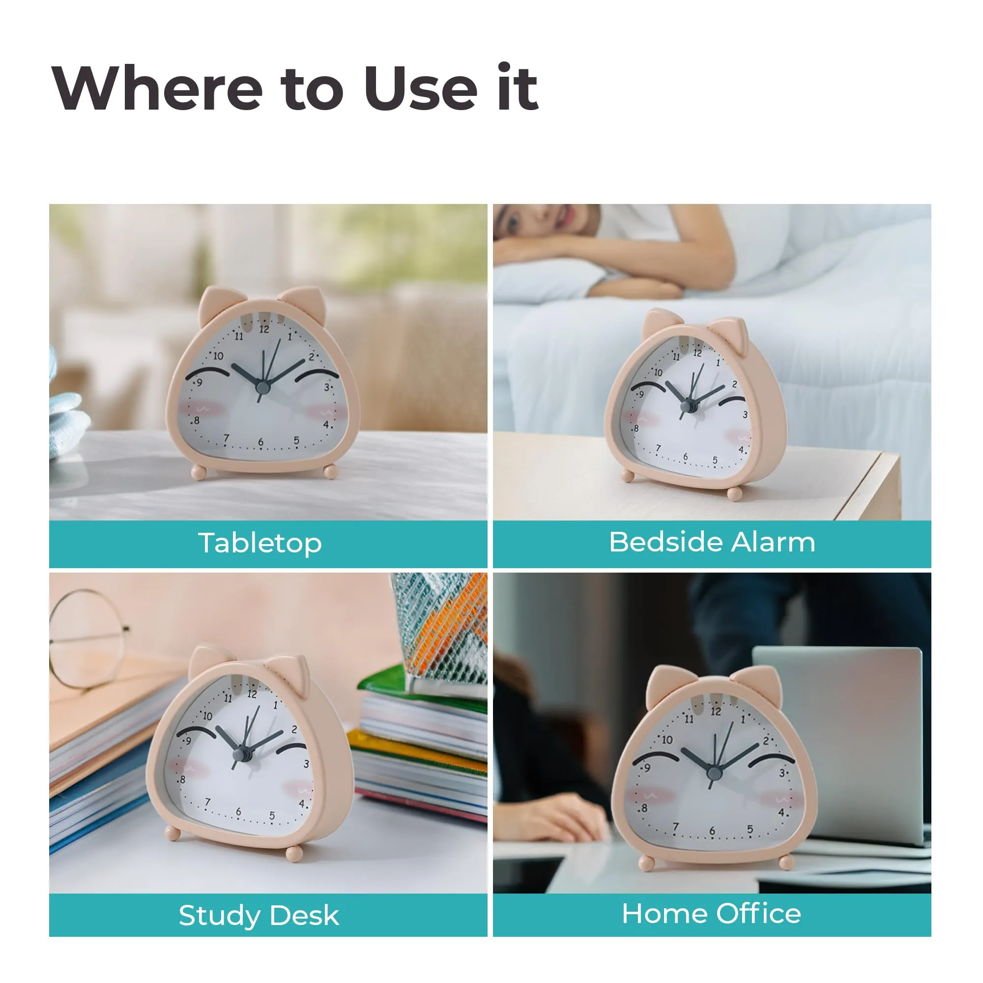 The Better Home Alarm Clock (10cm) |Alarm Clock For Students |Alarm Clock For Bedroom |Loud Alarm Clock For Heavy Sleepers |Mini Alarm Clock For Kids |Cat Ears Table Clock For Study Table- Light Brown