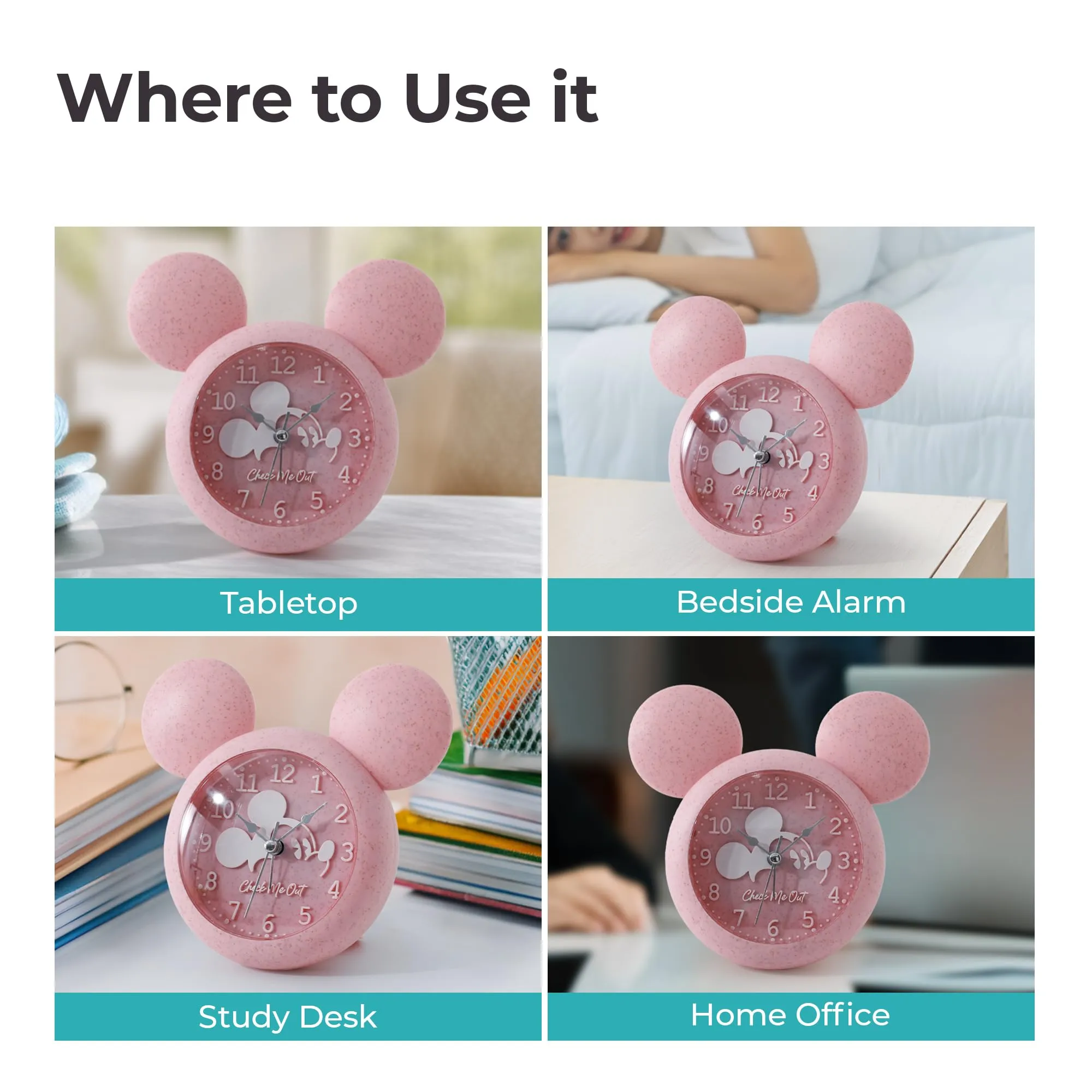 The Better Home Alarm Clock (15cm) |Alarm Clock For Students |Alarm Clock For Bedroom| Loud Alarm Clock For Heavy Sleepers| Alarm Clock For Kids |Mickey Mouse Shaped Table Clock For Study Table - Pink