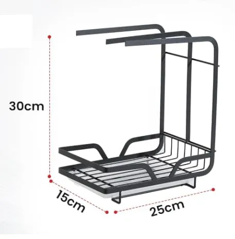 UMAI Three-Bar Kitchen Rag Rack with Drain Tray | Wall-Mounted or Countertop | Space Saving, Multifunctional, Adjustable, Durable, and Clean (Black)