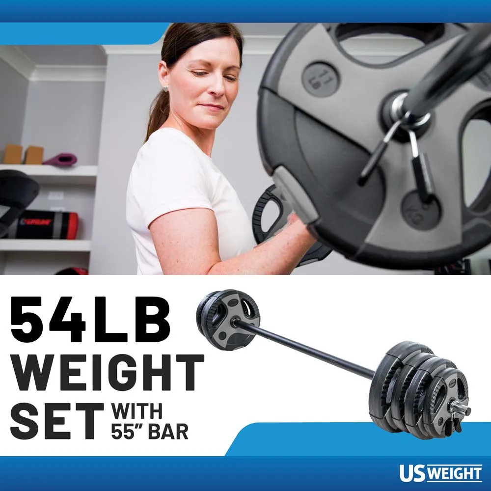 US Weight 54 LB Weight Set with 55" Bar - Grey