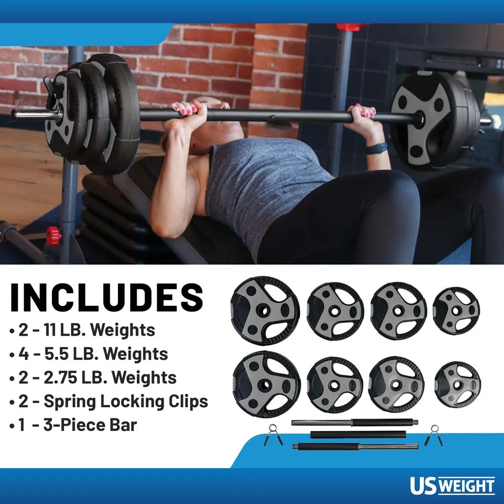 US Weight 54 LB Weight Set with 55" Bar - Grey