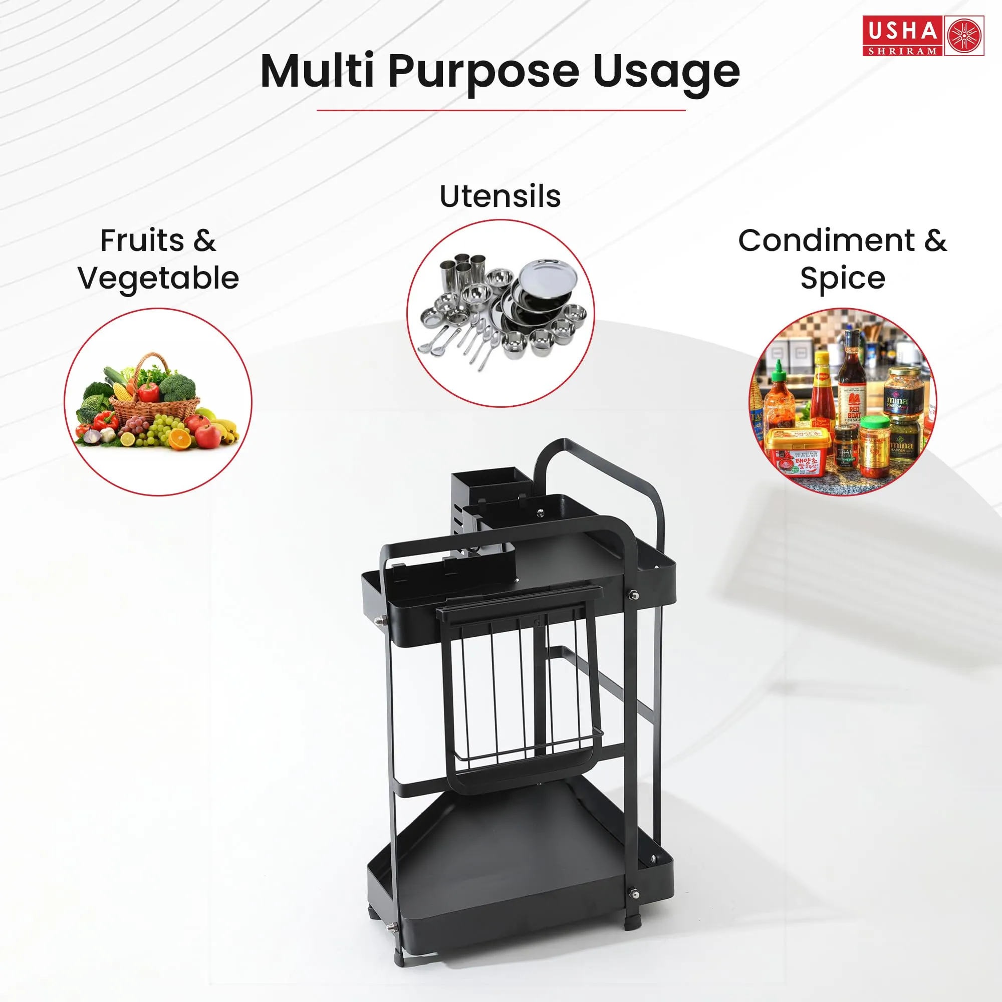 USHA SHRIRAM 2 Layer (2Pcs) Carbon Steel Oil Bottle Holder For Kitchen With Spoon Holder | Wine Whiskey Bottle Holder | Corner Shelf For Living Room Bathroom | Storage Rack For Kitchen Organiser