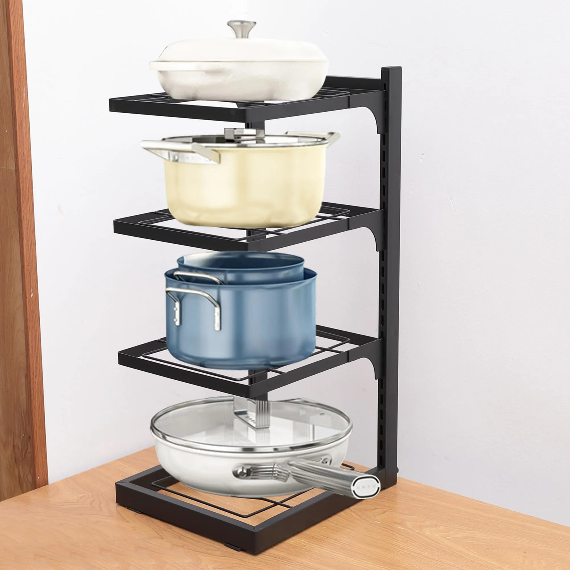 USHA SHRIRAM Carbon Steel | Dish Organiser For Kitchen | Kitchen Side Rack Organiser | Kadai Pan Organiser Rack For Kitchen | Kitchen Appliances Organiser | itchen Shelf Organiser (Pack of 2, 4 Layer)