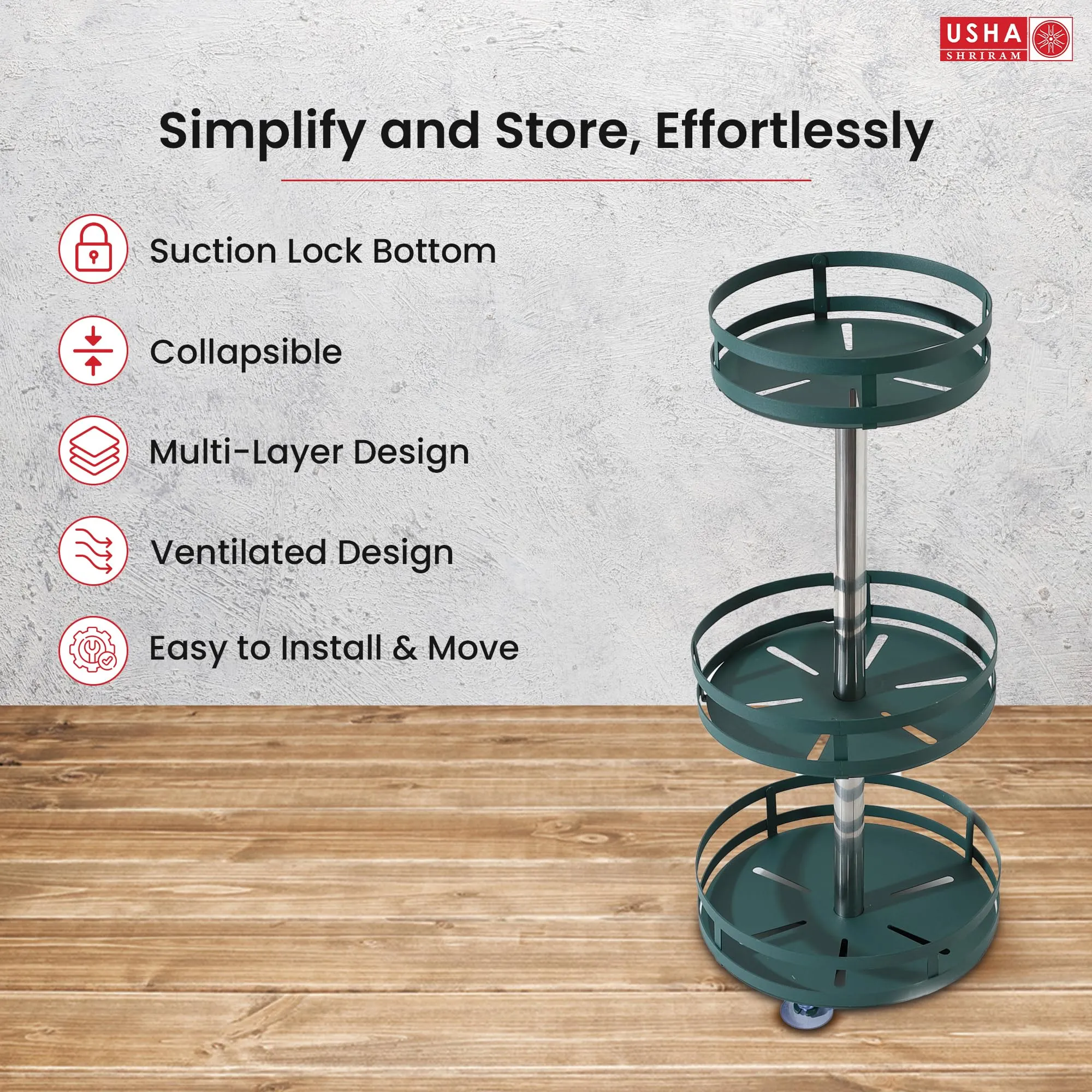 USHA SHRIRAM Carbon Steel Oil Bottle Holder For Kitchen |360 Rotation | Wine Whiskey Bottle Holder | Kitchen Organiser Space Saver | Storage Rack For Kitchen Organiser (Pack of 2, Round - 3 Layer)