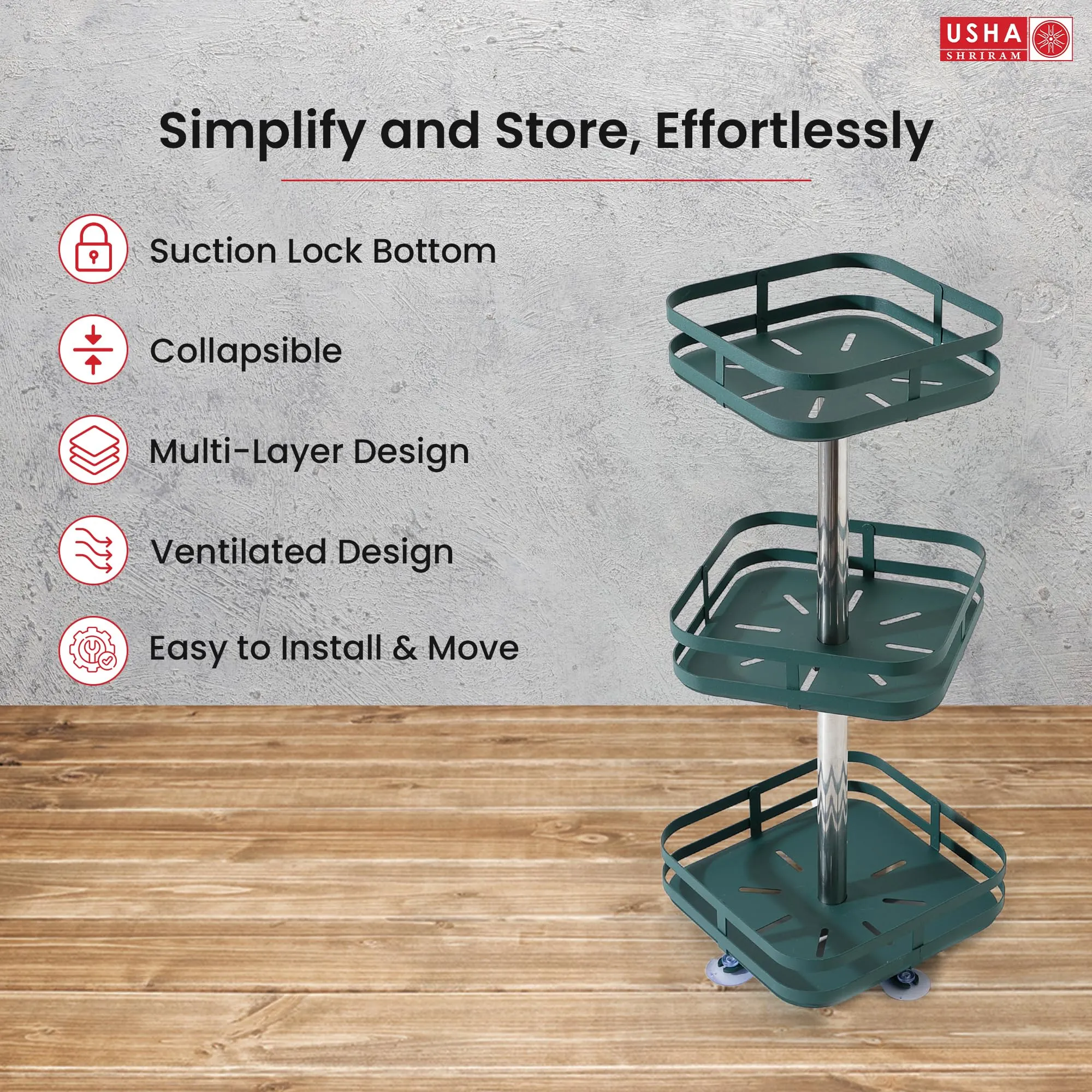 USHA SHRIRAM Carbon Steel Oil Bottle Holder For Kitchen |360 Rotation | Wine Whiskey Bottle Holder | Kitchen Organiser Space Saver | Storage Rack For Kitchen Organiser (Pack of 2, Square - 3 Layer)