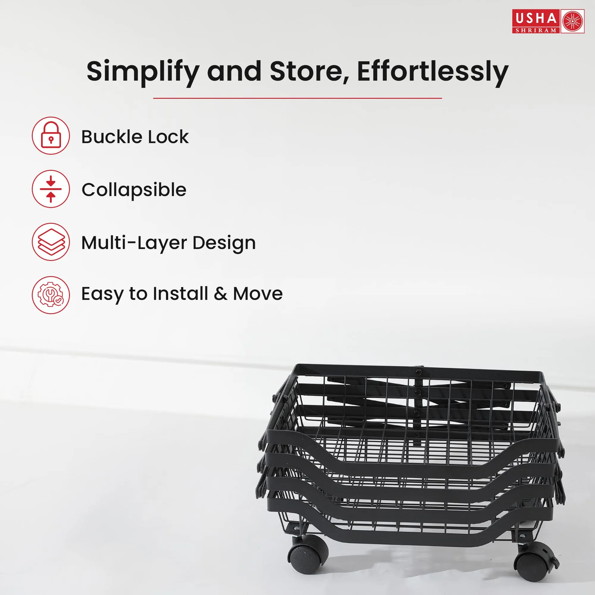 USHA SHRIRAM Layer Carbon Steel Trolley for Kitchen |360 Rotation | Kitchen Trolley with Wheels for Modular Kitchen | Onion Fruit Trolley for Kitchen | Kitchen Trolley Organisers (4 Layer, Pack of 2)