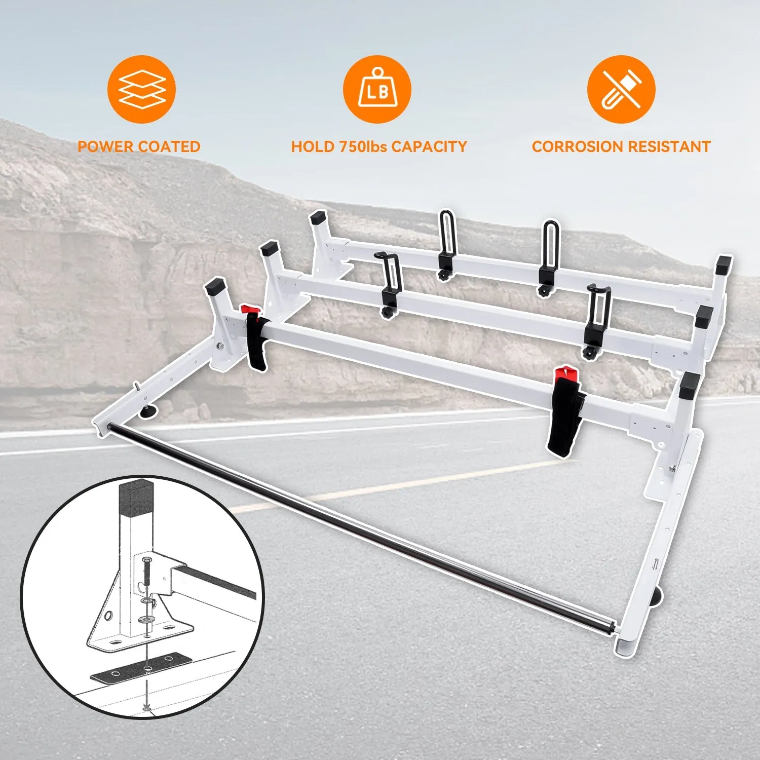 Van Roof Ladder Racks with Rear Cargo Roller for Ford Transit 150 250 350