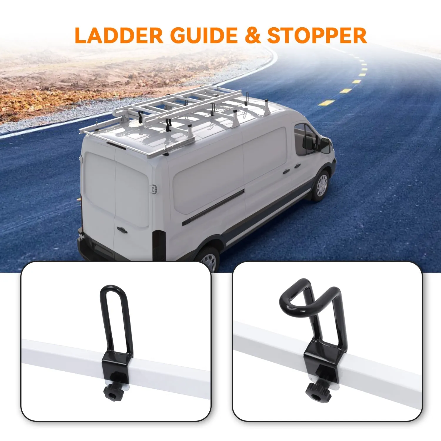 Van Roof Ladder Racks with Rear Cargo Roller for Ford Transit 150 250 350