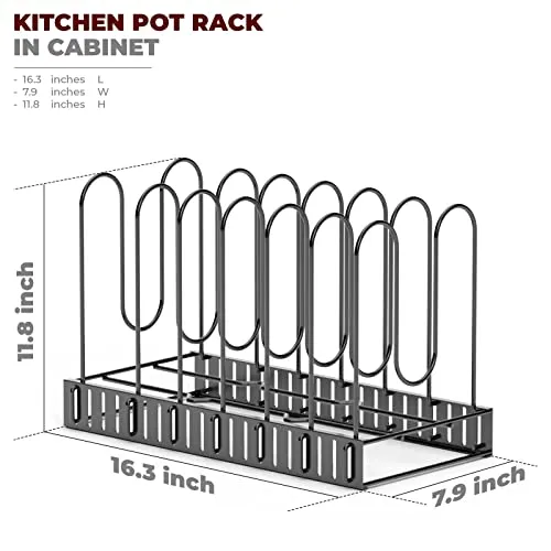 Vdomus Pot Rack Organizer Adjustable Black Metal 8 Pots Holder