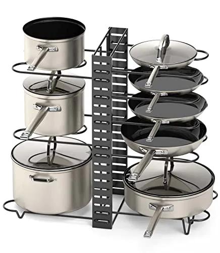 Vdomus Pot Rack Organizer Adjustable Black Metal 8 Pots Holder