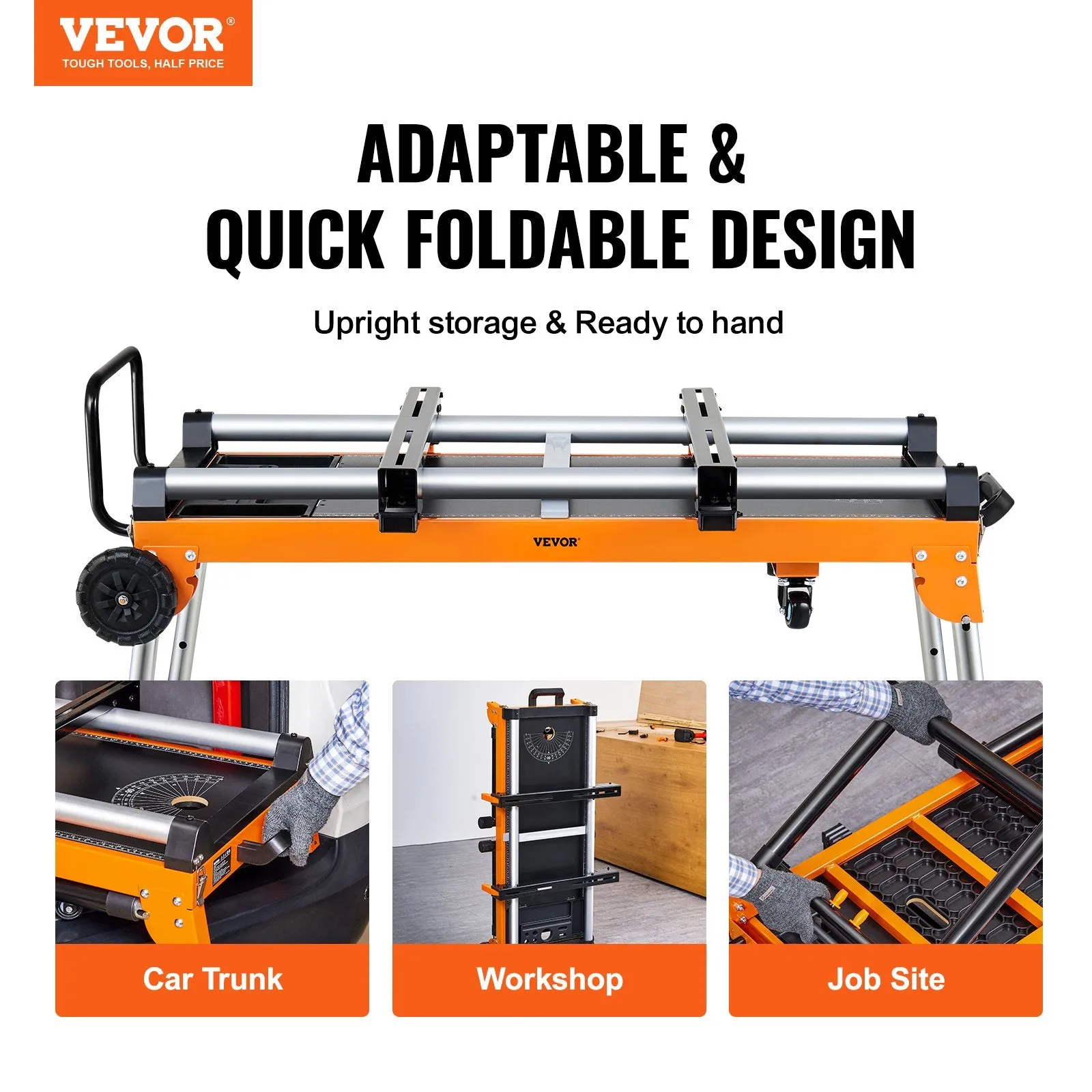 Vevor Miter Saw Stand 42" 330 Lbs. Capacity 5-in-1 Collapsible Rolling with Onboard Outlets New