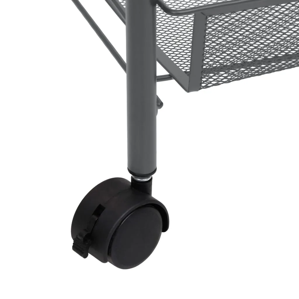 vidaXL 3-Tier Kitchen Trolley Grey - Durable Iron Cart with Removable Baskets & Lockable Wheels (46x26x64 cm)