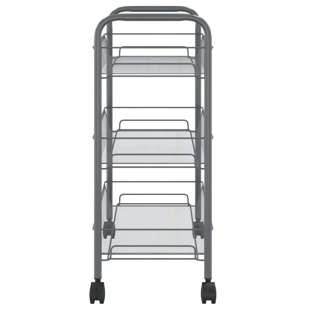 vidaXL 3-Tier Kitchen Trolley Grey - Durable Iron Cart with Removable Baskets & Lockable Wheels (46x26x64 cm)