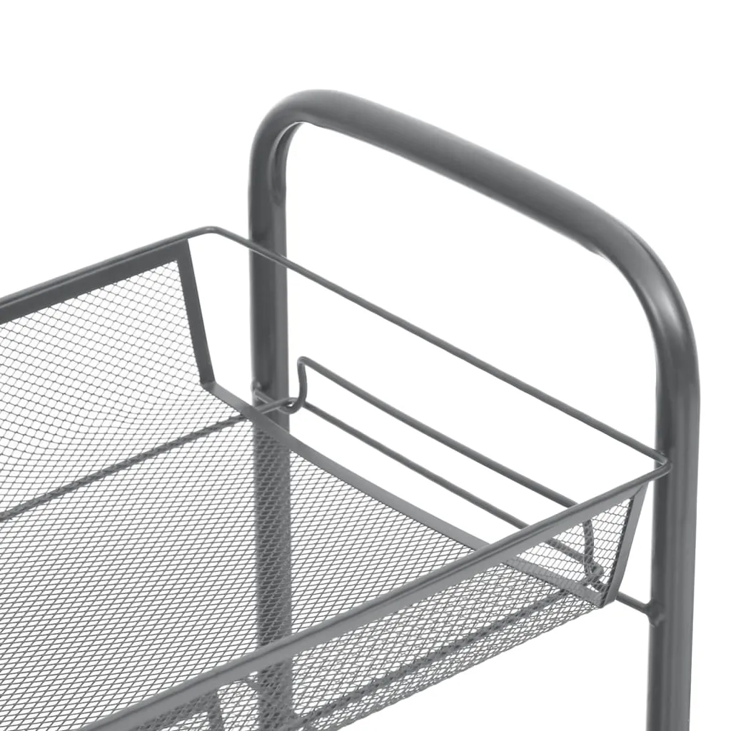 vidaXL 3-Tier Kitchen Trolley Grey - Durable Iron Cart with Removable Baskets & Lockable Wheels (46x26x64 cm)