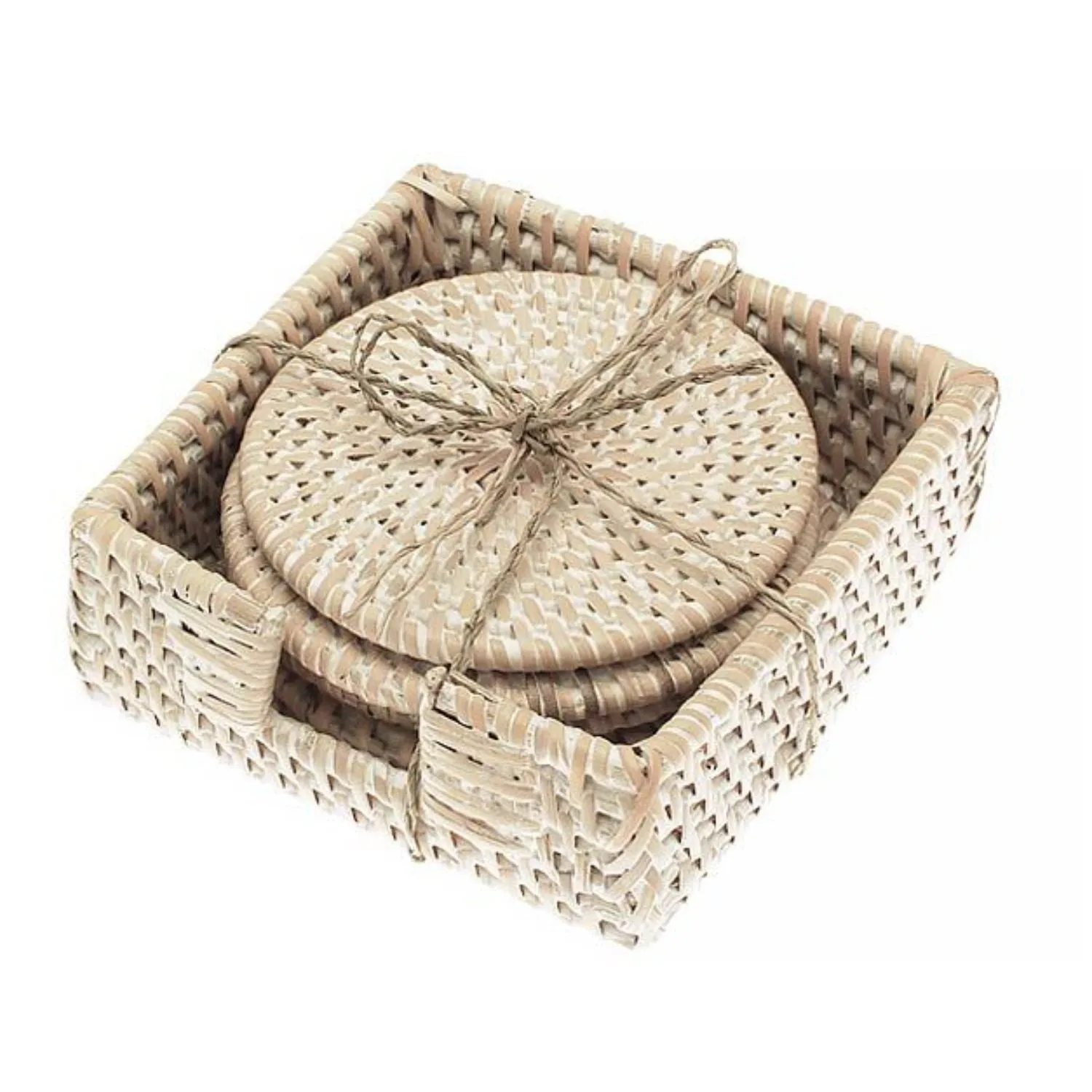 Walton & Co Rattan 10cm Coaster White (Set of 4)