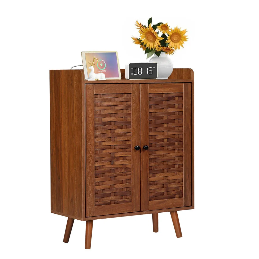 Wooden Shoe Cabinet 4-Tier Freestanding Shoe Rack With with Woven Doors