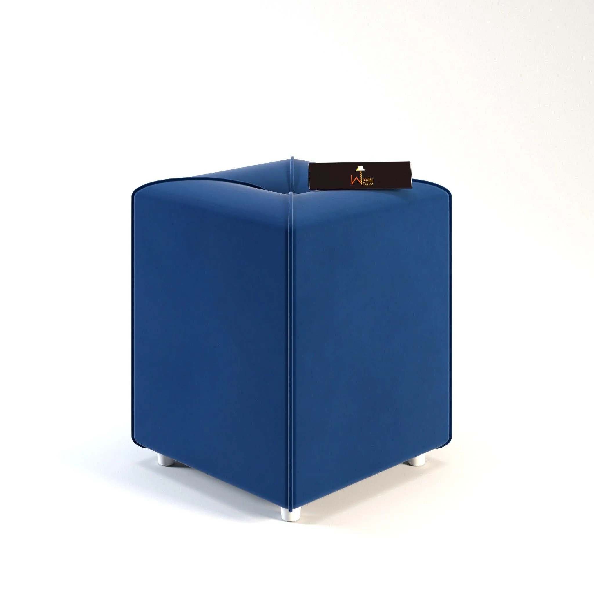 Wooden Twist Stool for Living Room Soft Fabric Comfortable Cushion Ottoman Stool (Navy Blue)