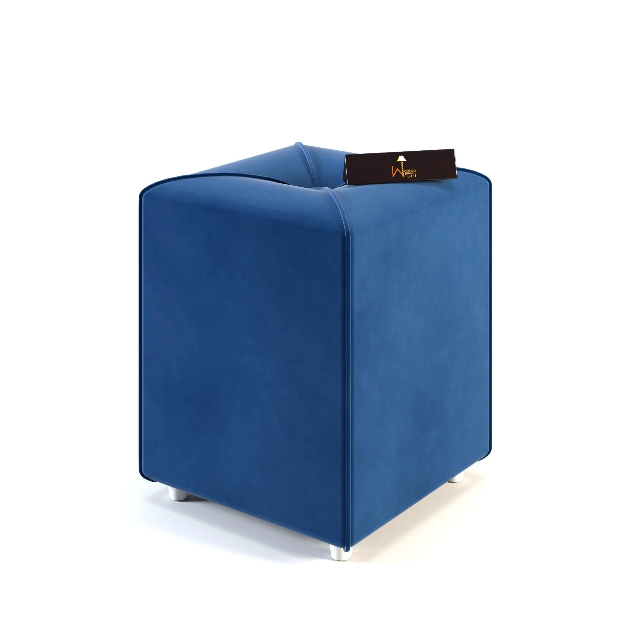 Wooden Twist Stool for Living Room Soft Fabric Comfortable Cushion Ottoman Stool (Navy Blue)